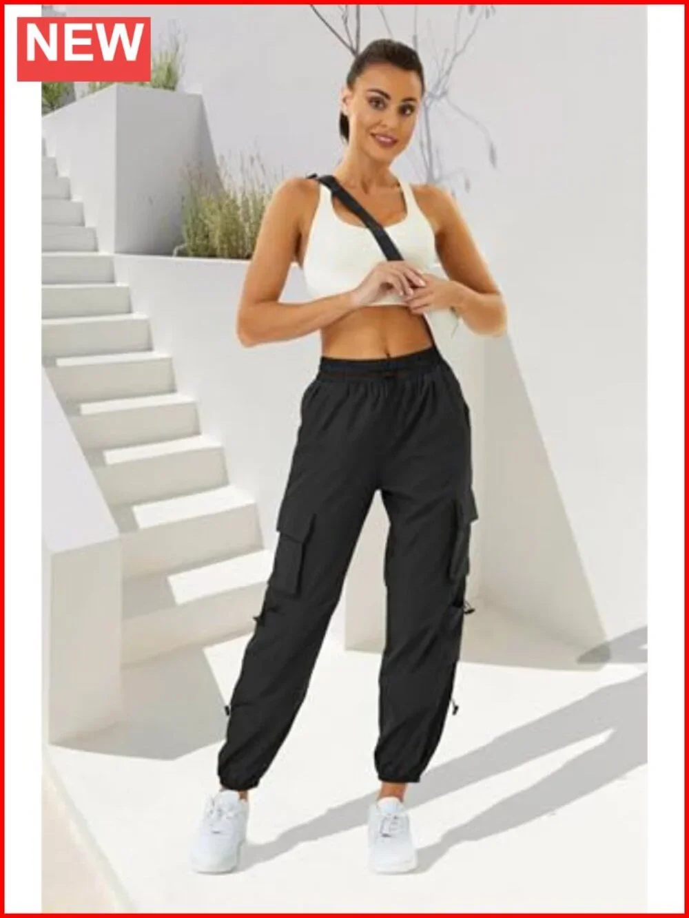 Womens Parachute Cargo Pockets Quick Dry Hiking Baggy Joggers